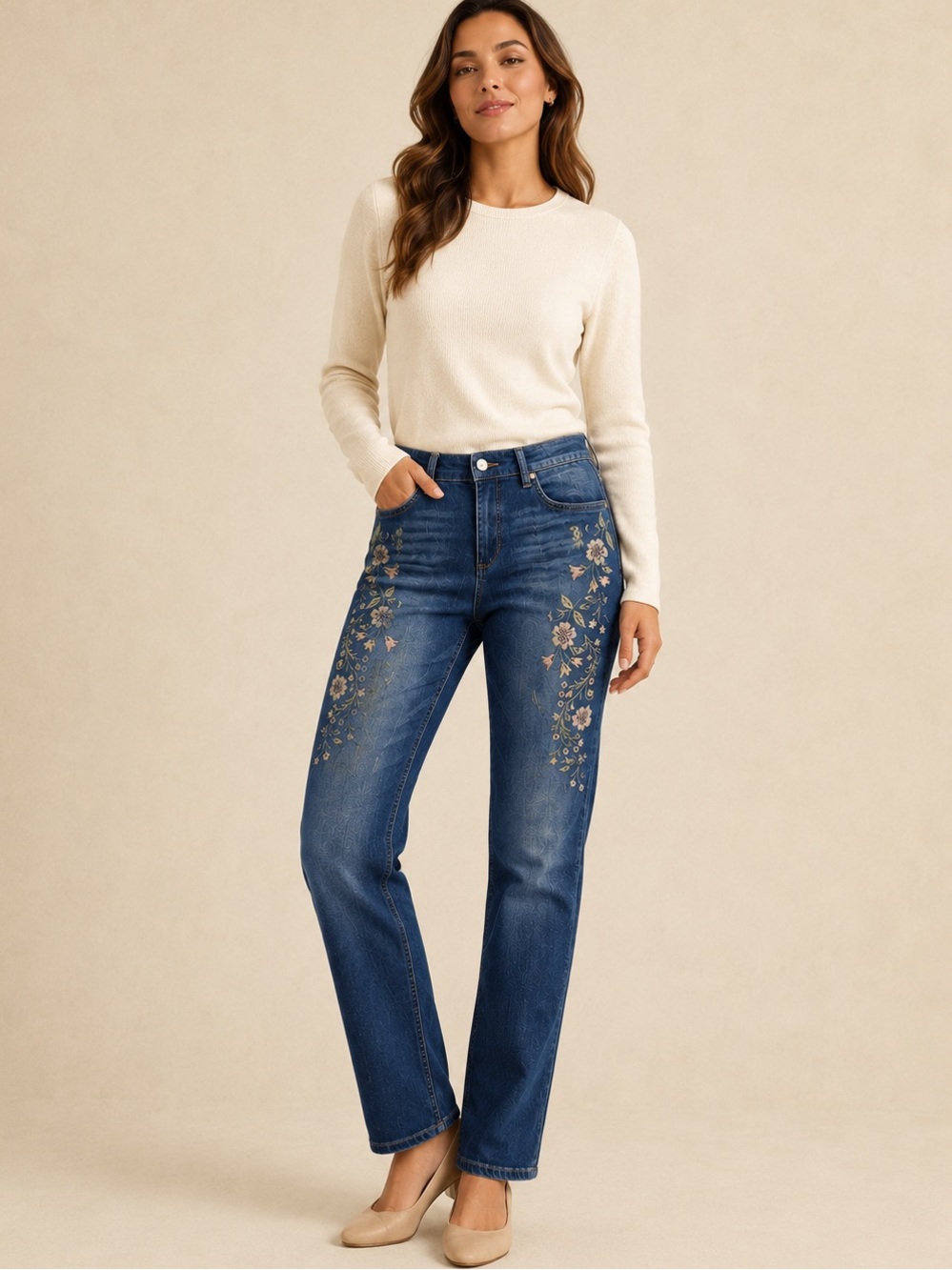 Vintage America Womens Bestie Jeans Embroidered Floral Straight Sz 12/31